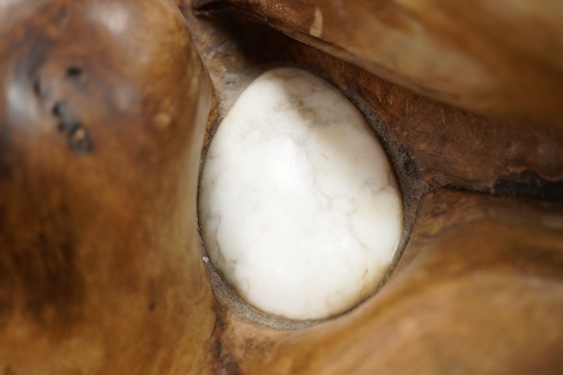 Pierre Decorse (b.1953), a naturalistically modelled wooden sculpture with inset stone, 37cm wide